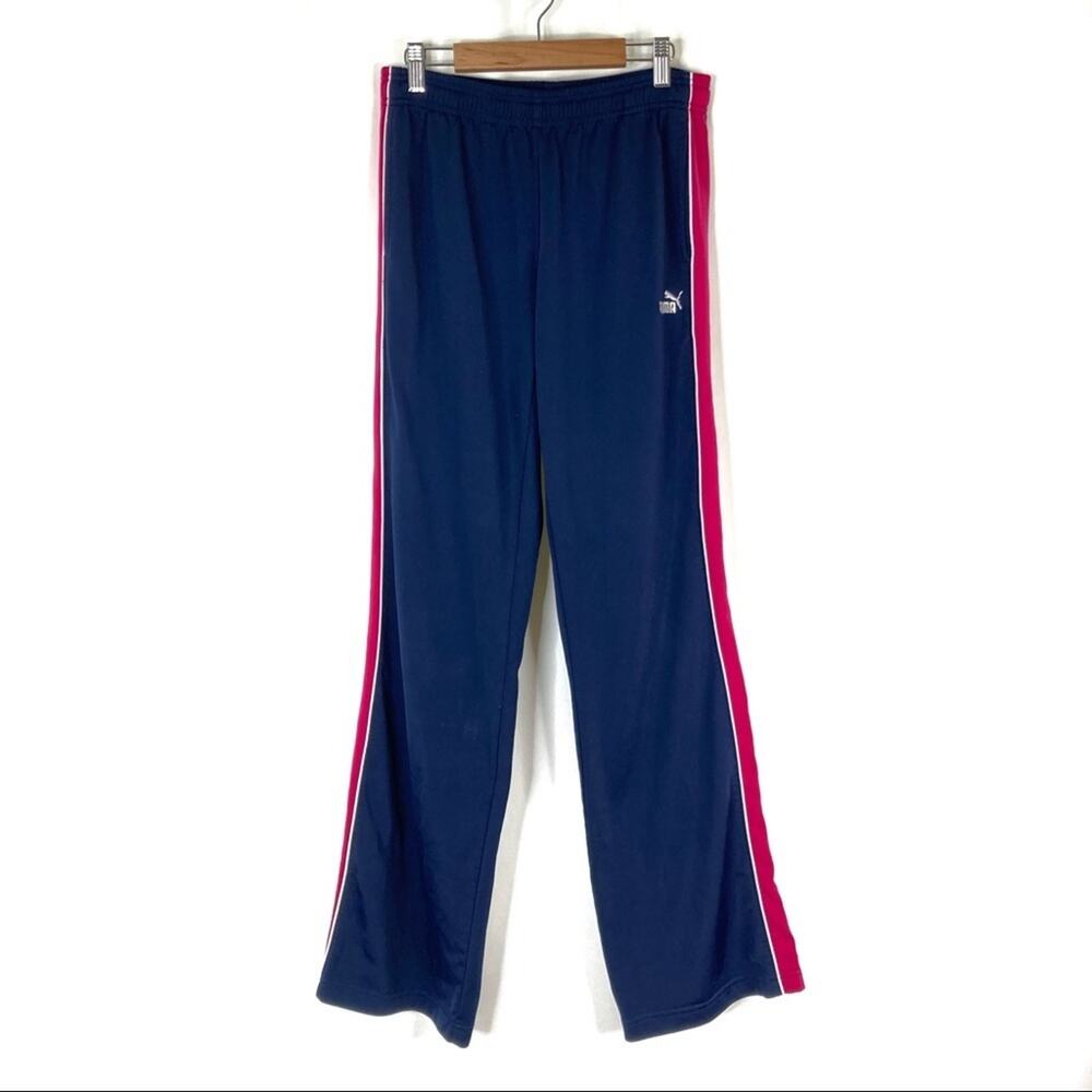 Puma Navy Pink Stripe Track Pants Elastic Waist 100% Polyester Womens Small
